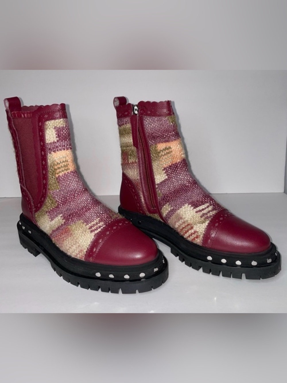 FREE PEOPLE Maroon Patchwork bohemian Boots - Picture 1 of 12